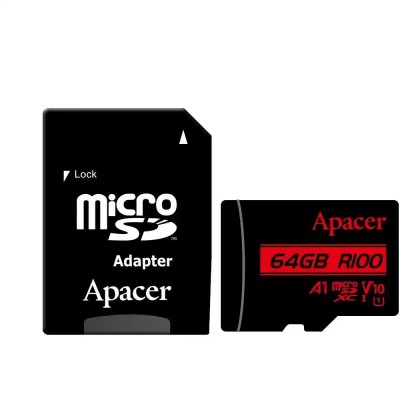 Card microSDXC UHS-I U1 V10 A1 Apacer 64GB R100 cu adaptor SD AP64GMCSX10UB-R foto