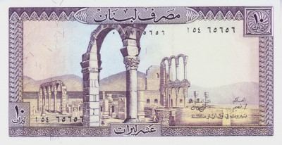 Bancnota Liban 10 Livre 1986 - P63f UNC foto