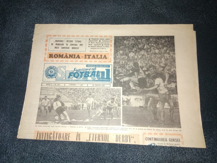 ZIARUL SPORTUL SUPLIMENT FOTBAL 24 MARTIE 1989 ROMANIA ITALIA