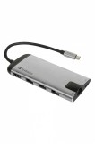 HUB extern VERBATIM, Gigabit LAN x 1, USB 3.0 x 3, HDMI x 1 (4K@30Hz), USB Type C x 1, SD x 1, microSD x 1, conectare USB Type C, cablu 15 cm, max. 3A