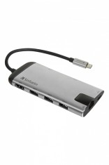 HUB extern VERBATIM, Gigabit LAN x 1, USB 3.0 x 3, HDMI x 1 (4K@30Hz), USB Type C x 1, SD x 1, microSD x 1, conectare USB Type C, cablu 15 cm, max. 3A