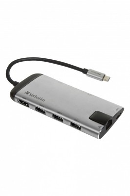HUB extern VERBATIM, Gigabit LAN x 1, USB 3.0 x 3, HDMI x 1 (4K@30Hz), USB Type C x 1, SD x 1, microSD x 1, conectare USB Type C, cablu 15 cm, max. 3A foto