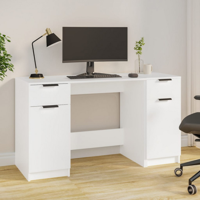 Gossi birou cu dulap lateral, alb, lemn prelucrat