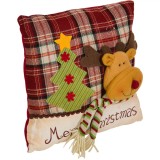Perna Decorativă Crăciun, Model Patchwork, Culoare Roșu Bej, Mărime 33x33cm, Mesaj &quot;Merry Christmas&quot;, Oem