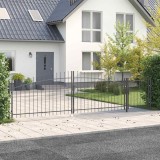 Poarta de grădină cu v&acirc;rf &icirc;n formă de suliță, gri, 100x500 cm, din oțel