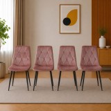 Set 4 scaune bucatarie/living, Artool, Libra, catifea roz inchis, picioare metal negru, 44x54.5x88.5 cm