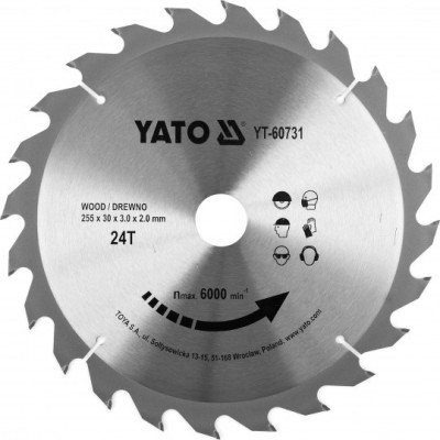 YATO Disc circular pentru lemn 255X24TX30mm foto