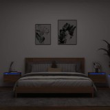 Cumpara ieftin Noptiere montate pe perete cu lumini LED, 2 buc., stejar maro