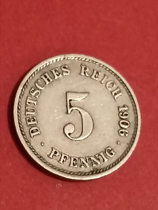 5 pfennig 1906 G [rara, tiraj redus, valoare ridicata], stare UNC (poze)