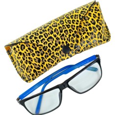 Toc Etui ochelari din piele naturala, Clio, print leopard