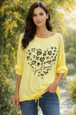 Bluza dama galbena cu inimioara si animal print