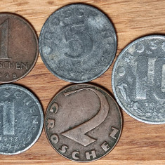 Austria -set de colectie bronz zinc- 1 2 5 10 groschen 1925 1928 1927 1949 1965