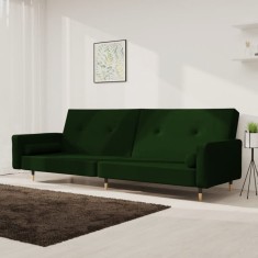 vidaXL Canapea extensibilă cu 2 locuri, 2 perne, verde &icirc;nchis catifea