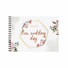 Set Album foto / GuestBook pentru nunta, flowers minimalist, A4 landscape, pix