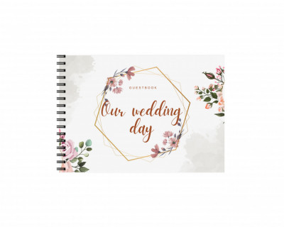 Set Album foto / GuestBook pentru nunta, flowers minimalist, A4 landscape, pix foto