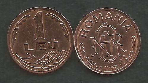 ROMANIA 1 LEU 1992 [2] XF++ , livrare in cartonas