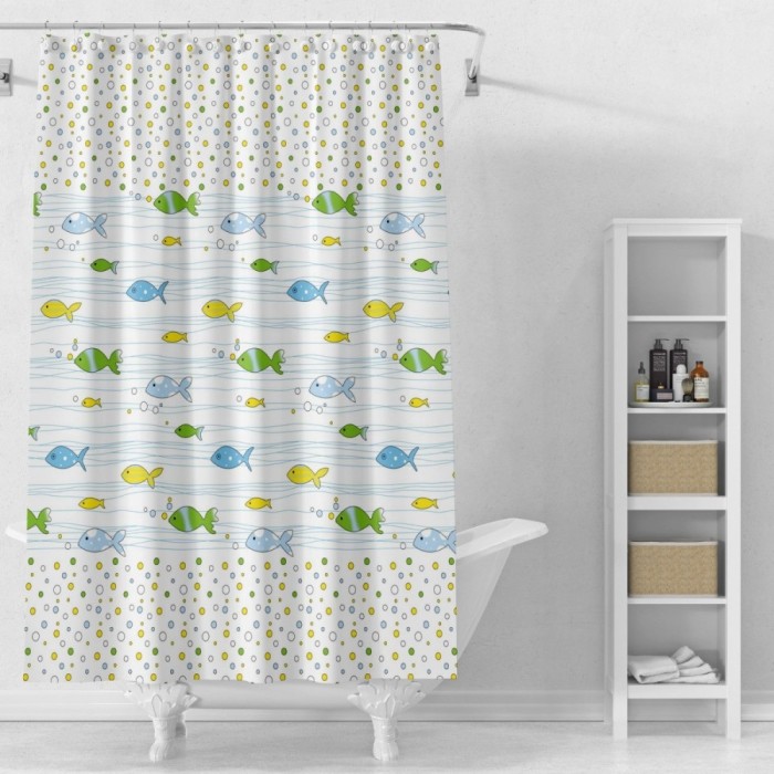 Perdea dus Alghe, alb + verde + albastru + galben, 180 x 200 cm