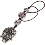 Amuleta Amfora și elefanți, talisman pentru bani, metal argintiu snur
