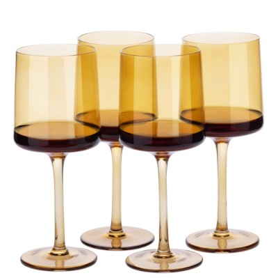 Set 4 pahare Vin Navaris, 400 ml, cu picior, auriu, design modern, 56212.06 foto
