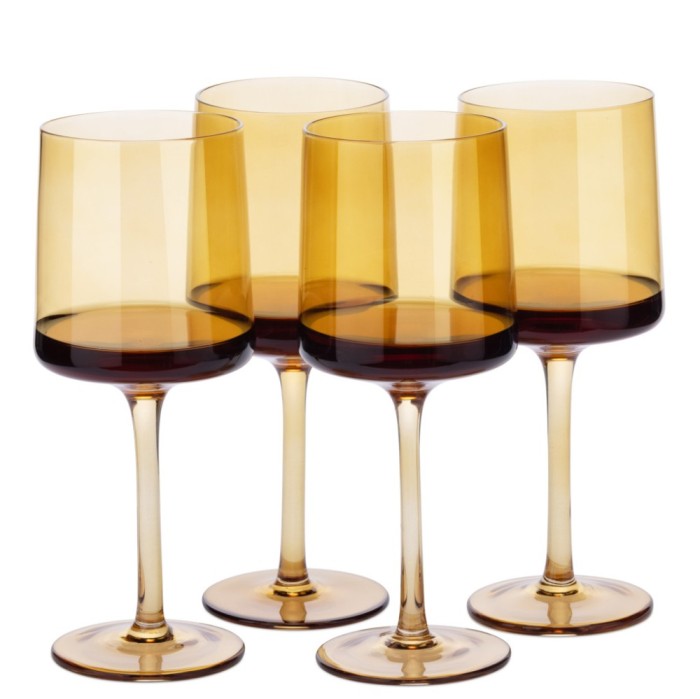 Set 4 pahare Vin Navaris, 400 ml, cu picior, auriu, design modern, 56212.06