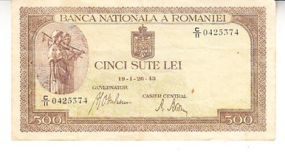 B12 - Bancnota Romania - 500 lei emisiune ianuarie 1943 - filigran vertical foto