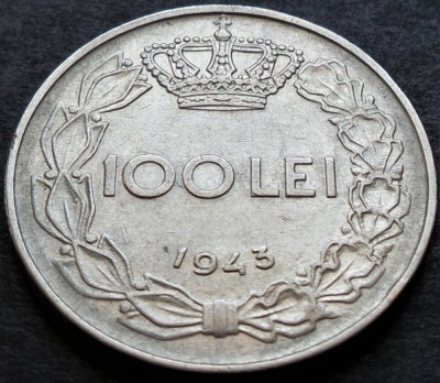 Moneda istorica 100 LEI - ROMANIA / REGAT, anul 1943 * cod 3799 foto