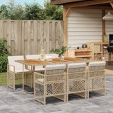 vidaXL Set de masă pentru grădină, 7 piese, cu perne, bej, poliratan 3210736