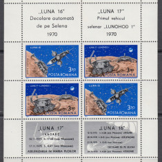 1971 LP 756 a LUNA 16 SI LUNA 17 BLOC DE 4 MARCI + 4 VINIETE DIFERITE MNH