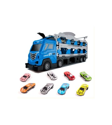 Camion jucarie cu 6 masinute, lansator, lungime 2 m albastru foto
