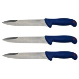 Cumpara ieftin Set 3 cutite bucatarie tip Chef pentru carne si taiere precisa, otel inoxidabil, lama 18 cm, lungime 32 cm, maner albastru ergonomic
