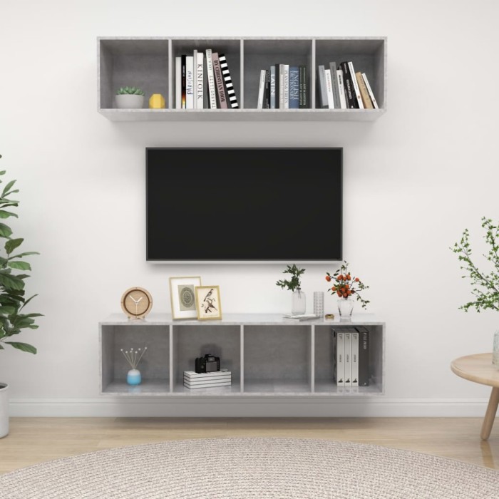 vidaXL Dulapuri TV montate pe perete, 2 buc., gri beton, PAL