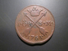 Suedia _ 1 ore _ 1761 _ Adolf Frederick _ moneda din cupru foto