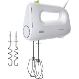 Mixer de mana Braun MultiMix HM1110WH 0X22211060, 450 W, 4 viteze + Turbo, Tehnologie FastMix, 2 teluri, 2 carlige pentru aluat, Alb