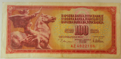 Bancnota 100 Dinari / Dinara - RSF YUGOSLAVIA, anul 1978 * cod 391 B foto