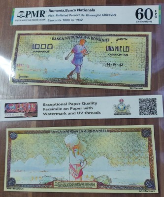 REPRODUCERE pe hartie cu filigran si fire UV proiect bancnota 1000 lei 1942 foto