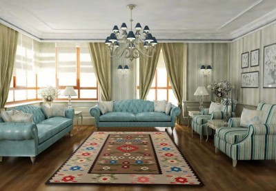 Covor pentru living, model multicolor rustic foto