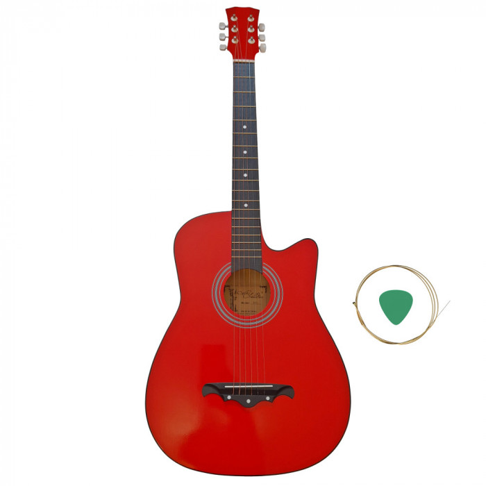 Chitara clasica din lemn IdeallStore&reg;, Red Raven, 95 cm, model Cutaway, rosie, pana inclusa