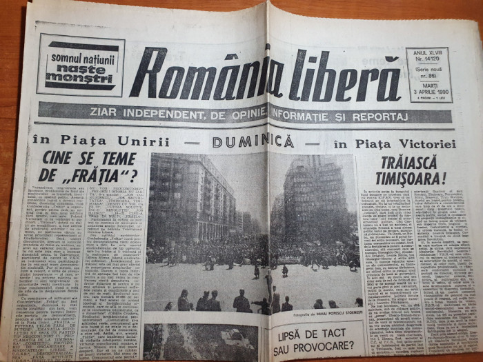 romania libera 3 aprilie 1990-manifestatie in piata unirii si piata victoriei