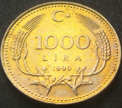 Moneda 1000 LIRE - TURCIA, anul 1990 * cod 1428 = A.UNC foto