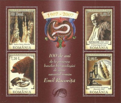 |Romania, LP 1753a/2007, 100 ani bazele biospeologiei Racovita, bloc 4 t., MNH foto