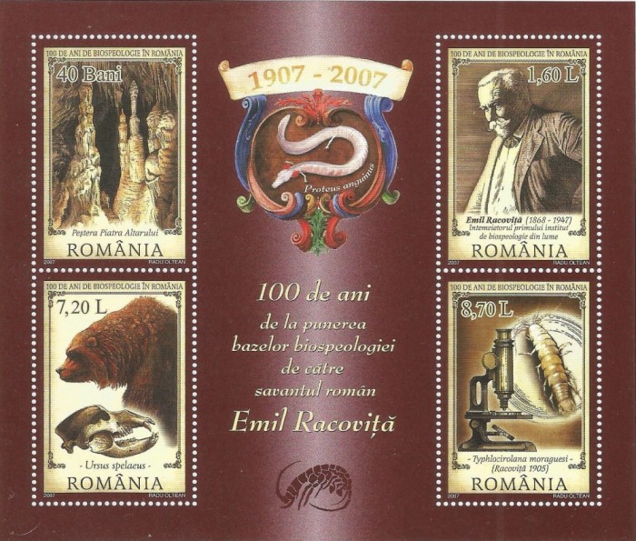 |Romania, LP 1753a/2007, 100 ani bazele biospeologiei Racovita, bloc 4 t., MNH