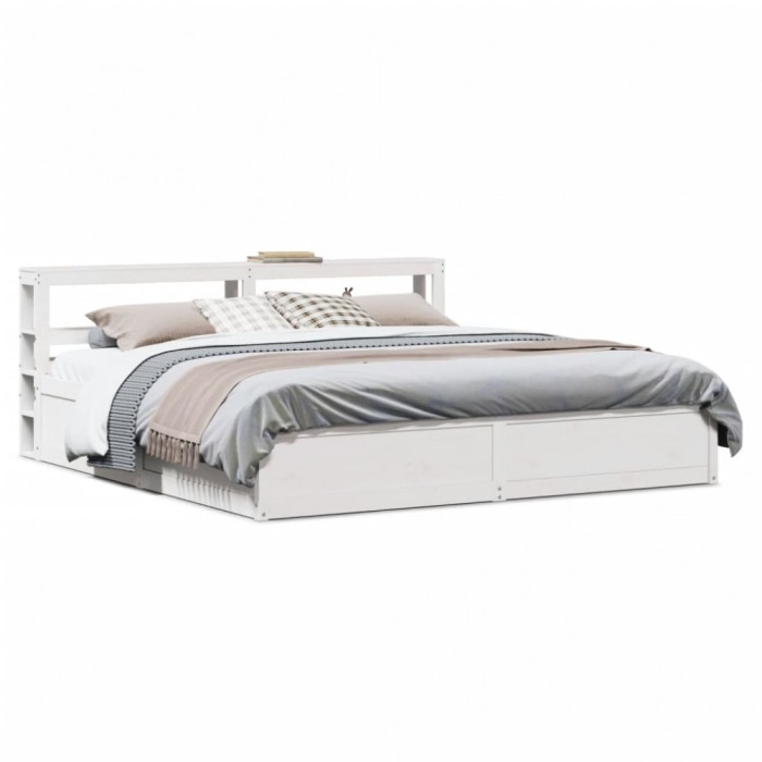 vidaXL Cadru pat cu tăblie 200x200 cm, alb, lemn masiv de pin