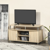 Cumpara ieftin HOMCOM Mobilier TV Modern cu 2 Rafturi, Gauri cablu si 2 Dulapioare in PAL 105x40x55cm Stejar