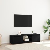 Dulap TV vidaXL Stejar Negru cu LED, 140 cm, Lemn, Comoda TV Living, Modern, Depozitare Media, Negru