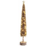 Brad Craciun lemn natur sclipici auriu cu leduri 10.5x70 cm