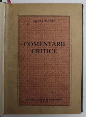 COMENTARII CRITICE de AUREL MARIN , 1942 foto