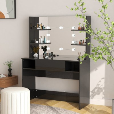 vidaXL Masă de machiaj cu lumini LED, negru lucios, 100x40x135 cm, MDF foto