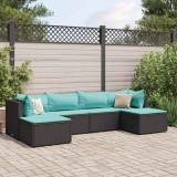 Set mobilier de grădină cu perne, 6 piese, negru, poliratan