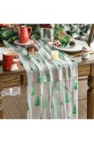 Alergător de masă din tifon cu motive de Crăciun, copaci verzi și bej, 70x300 cm, decor iernatic din chiffon cu sclipici pentru bucătărie, masă de din
