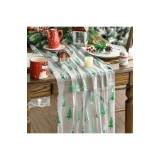 Alergător de masă din tifon cu motive de Crăciun, copaci verzi și bej, 70x300 cm, decor iernatic din chiffon cu sclipici pentru bucătărie, masă de din